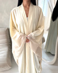 Marwa Cream Mesh Edge Modest Open Abaya Jacket
