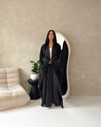 Marwa Black Mesh Edge Modest Open Abaya Jacket