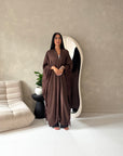 Kajol Brown Lace Detail Open Modest Abaya Jacket