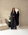 Kajol Black Lace Detail Open Modest Abaya Jacket