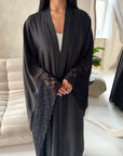 Kajol Black Lace Detail Open Modest Abaya Jacket