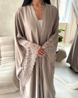 Kajol Mocha Lace Detail Open Modest Abaya Jacket
