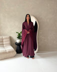 Kajol Wine Lace Detail Open Modest Abaya Jacket