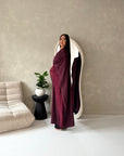 Kajol Wine Lace Detail Open Modest Abaya Jacket
