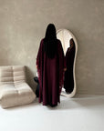 Kajol Wine Lace Detail Open Modest Abaya Jacket