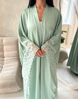 Kajol Mint Lace Detail Open Modest Abaya Jacket