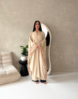 Kajol Beige Lace Detail Open Modest Abaya Jacket