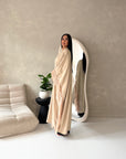 Kajol Beige Lace Detail Open Modest Abaya Jacket