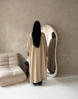 Kajol Beige Lace Detail Open Modest Abaya Jacket