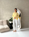 Mara Yellow Floral Mesh Lace Lined Summer Tie Back Top