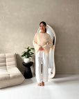 Mara Beige Floral Mesh Lace Lined Summer Tie Back Top