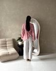 Mila Pink Mesh Floral Embroidered Tie Back Asymmetrical Top