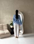 Mila Blue Mesh Floral Embroidered Tie Back Asymmetrical Top