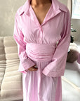 Tyra Pink Summer Striped Tie Back Collar Dress