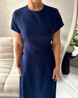 Ori Navy Short Sleeve A Line Tie Back Summer Dress