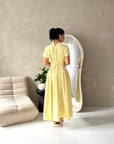 Ori Yellow Short Sleeve A Line Tie Back Summer Dress