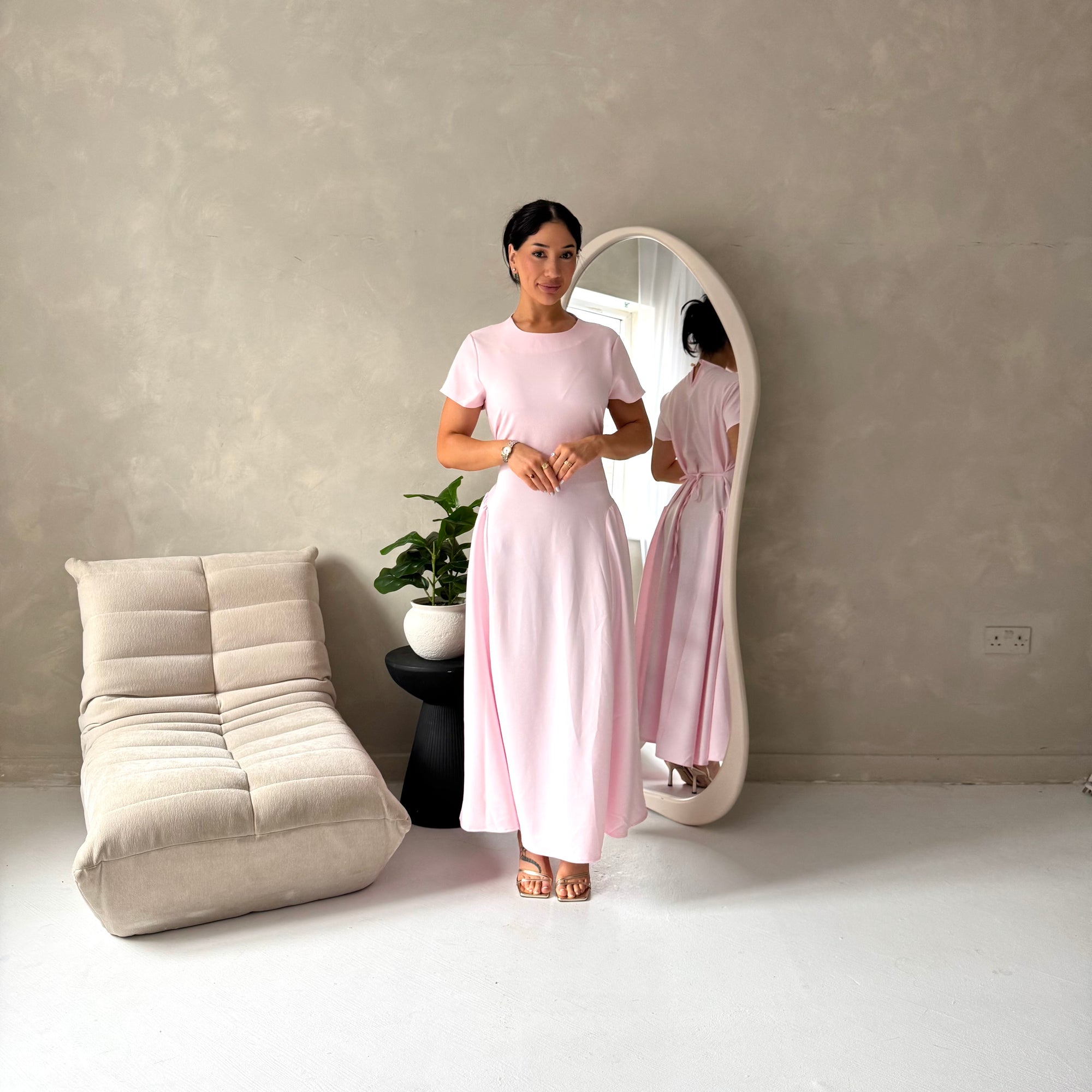 short light pink summer dress Light Pink Butterfly Short Dress With Long Sleeves