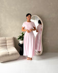 Ori Light Pink Short Sleeve A Line Tie Back Summer Dress
