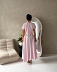 Ori Light Pink Short Sleeve A Line Tie Back Summer Dress
