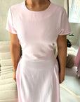 Ori Light Pink Short Sleeve A Line Tie Back Summer Dress