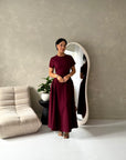 Ori Wine Short Sleeve A Line Tie Back Summer Dress