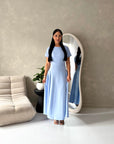 Ori Blue Short Sleeve A Line Tie Back Summer Dress
