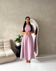 Ori Pink Short Sleeve A Line Tie Back Summer Dress