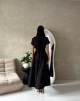 Ori Black Short Sleeve A Line Tie Back Summer Dress
