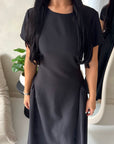 Ori Black Short Sleeve A Line Tie Back Summer Dress