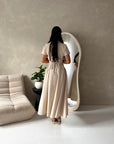 Ori Beige Short Sleeve A Line Tie Back Summer Dress