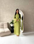 Viva Lime Green Mesh Floral Extreme Flare Sleeve Dress
