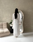 Viva White Mesh Floral Extreme Flare Sleeve Dress