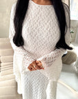 Viva White Mesh Floral Extreme Flare Sleeve Dress