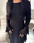 Viva Black Mesh Floral Extreme Flare Sleeve Dress