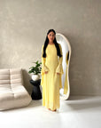 Viva Yellow Mesh Floral Extreme Flare Sleeve Dress