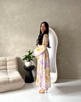 Arwa Lilac Floral Side Gather Tie Back Summer Dress