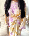 Arwa Lilac Floral Side Gather Tie Back Summer Dress