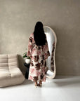 Arwa Brown Floral Side Gather Tie Back Summer Dress