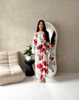 Arwa Red Floral Side Gather Tie Back Summer Dress