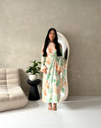 Arwa Orange Floral Side Gather Tie Back Summer Dress