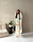 Arwa Orange Floral Side Gather Tie Back Summer Dress