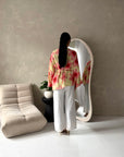 Taya Yellow Floral Side Gather Tie Back Top