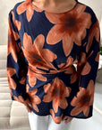 Taya Navy Floral Side Gather Tie Back Top