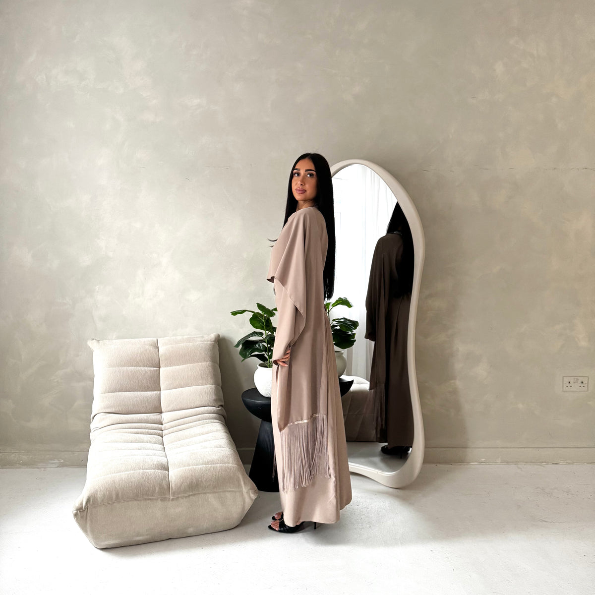 Marli Mocha Tassel Edge Plain Cape Modest Dress