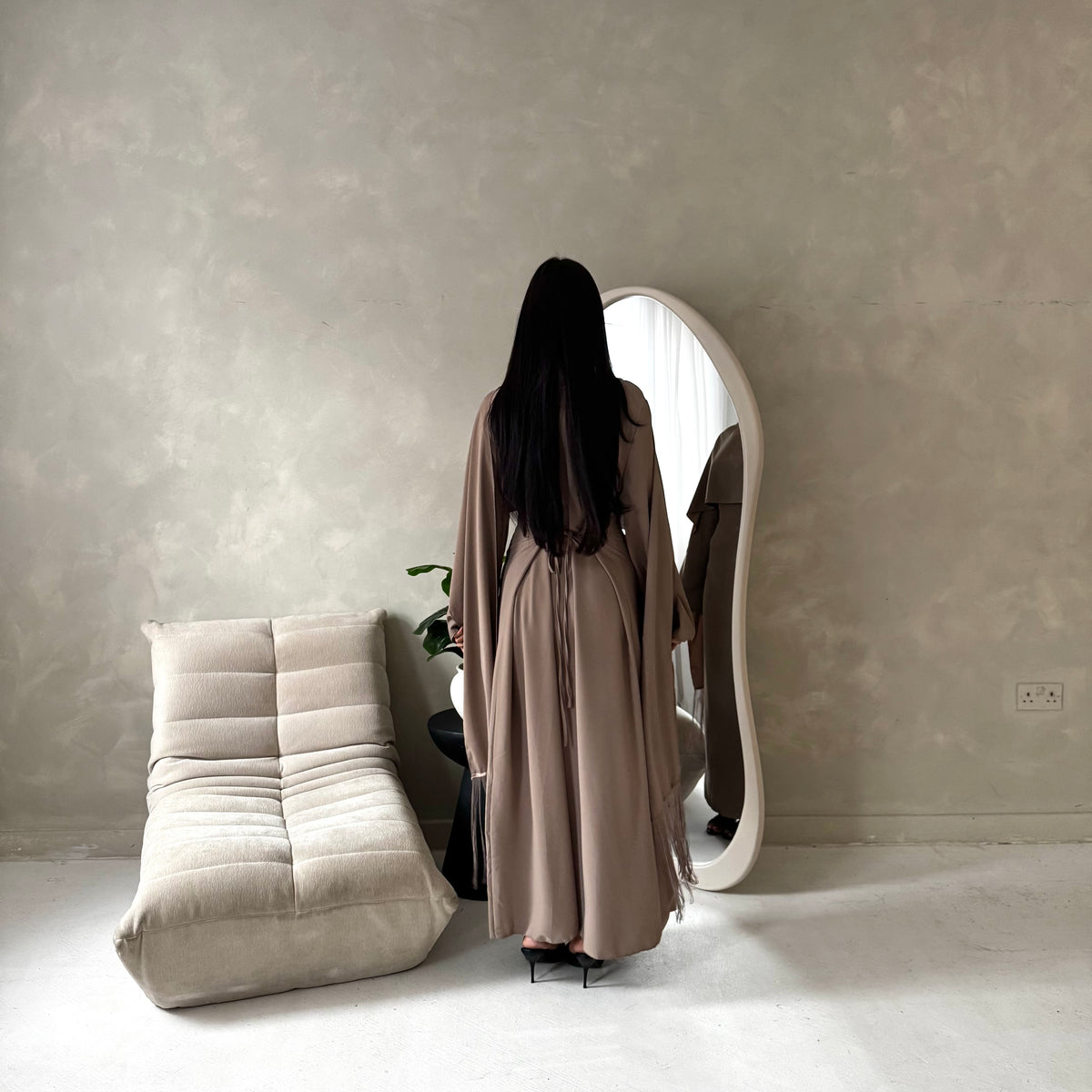 Marli Mocha Tassel Edge Plain Cape Modest Dress