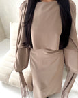 Marli Mocha Tassel Edge Plain Cape Modest Dress