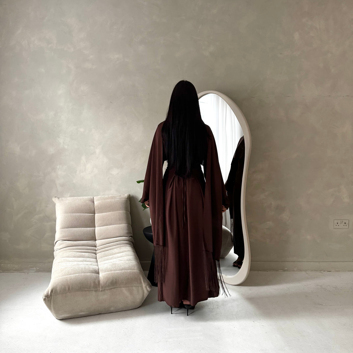 Marli Brown Tassel Edge Plain Cape Modest Dress