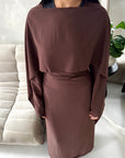Marli Brown Tassel Edge Plain Cape Modest Dress
