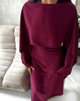 Marli Wine Tassel Edge Plain Cape Modest Dress