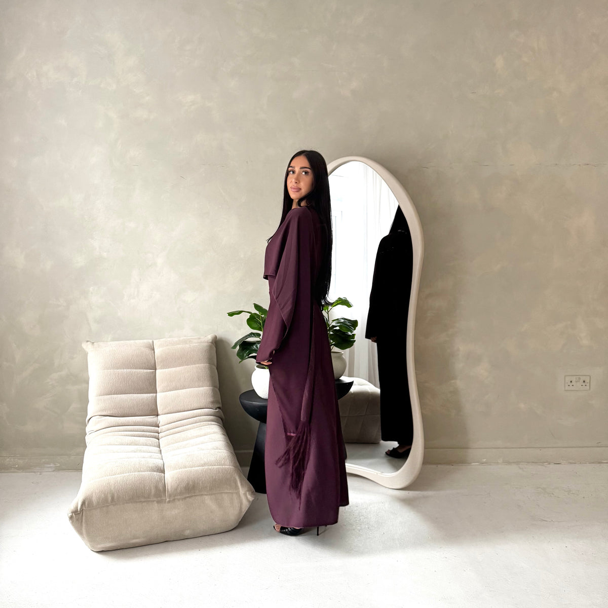Marli Plum Tassel Edge Plain Cape Modest Dress